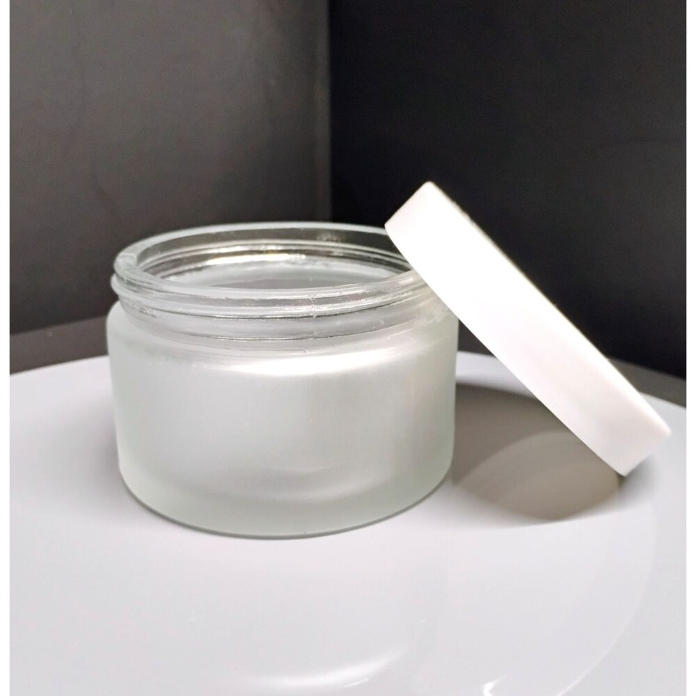 Lot of 24 Frosted Glass Jars 7oz /200ml Cosmetic Containers White Lids NEW DIY